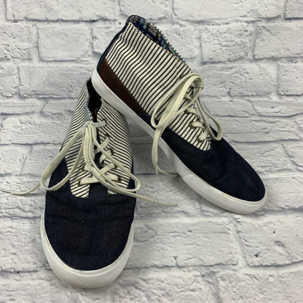 Men’s Ben Sherman Nautical Blue Denim Canvas Stripe High Top Preppy 10.5 M
